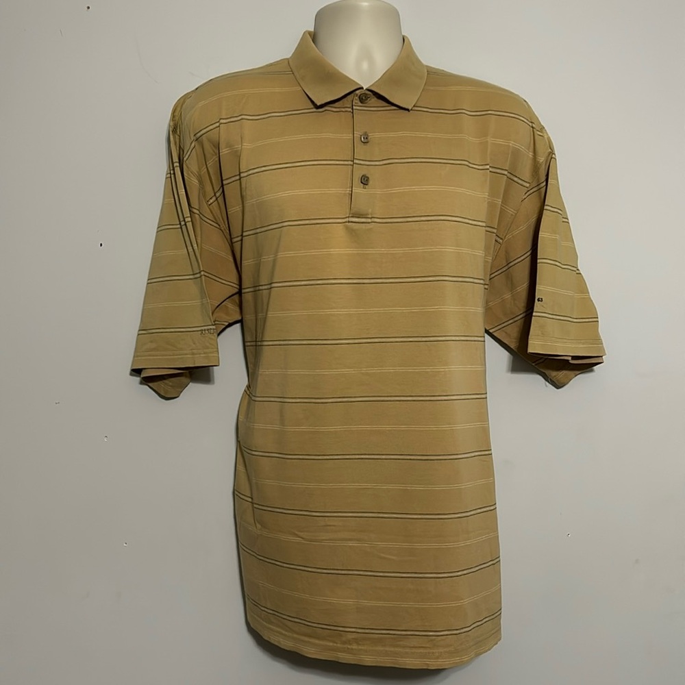 RESERVE BY SPORT HAILEY MENS POLO SHIRT TAN WITH STRIPE BLACK AND WHITE SIZE XXL